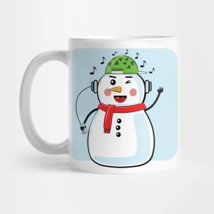 Snowman Listens To Music - Funny Illustration Mug